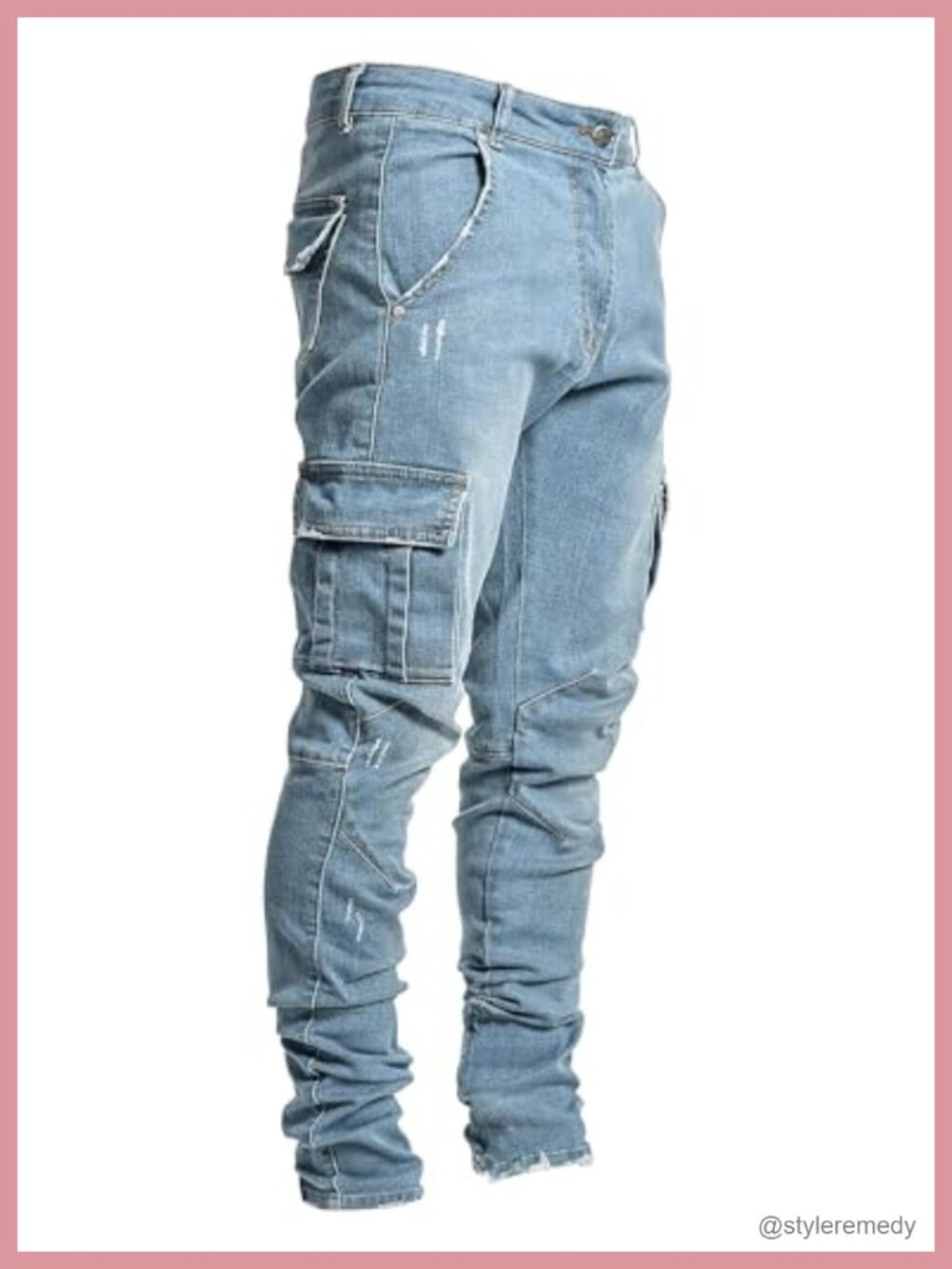 Men's Slim Fit Stretch Cargo Denim Jeans Mid-Rise Skinny Denim Pants 90% Cotton